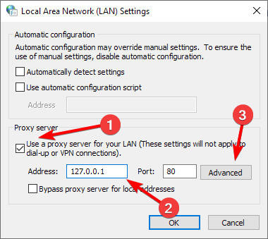 Настройка прокси-сервера в Internet Options