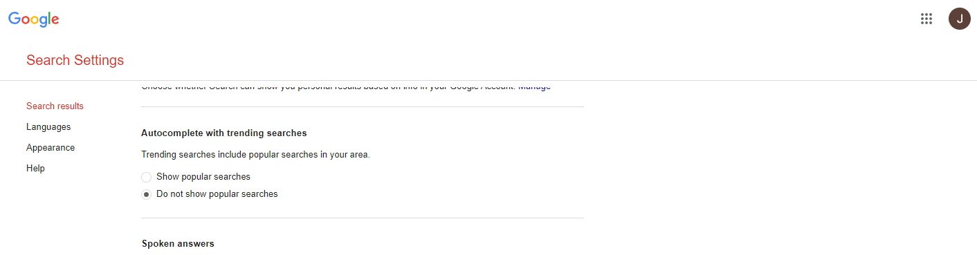 Скриншот настройки трендовых запросов Google