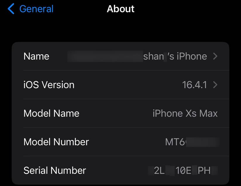 Копирование серийного номера iPhone в Настройках.