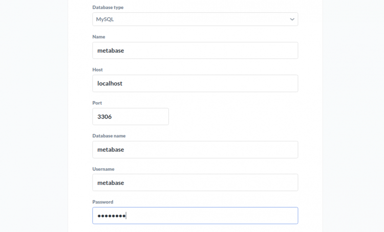 Экран добавления базы данных в Metabase