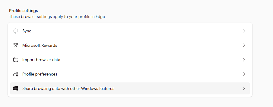 Меню настроек Edge: Профили → Синхронизация