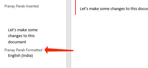 Левая панель показывает список изменений в документе