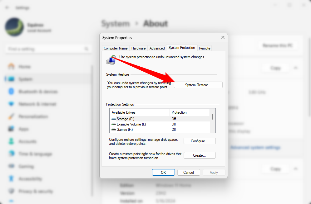 Нажмите 'Восстановление системы.'
