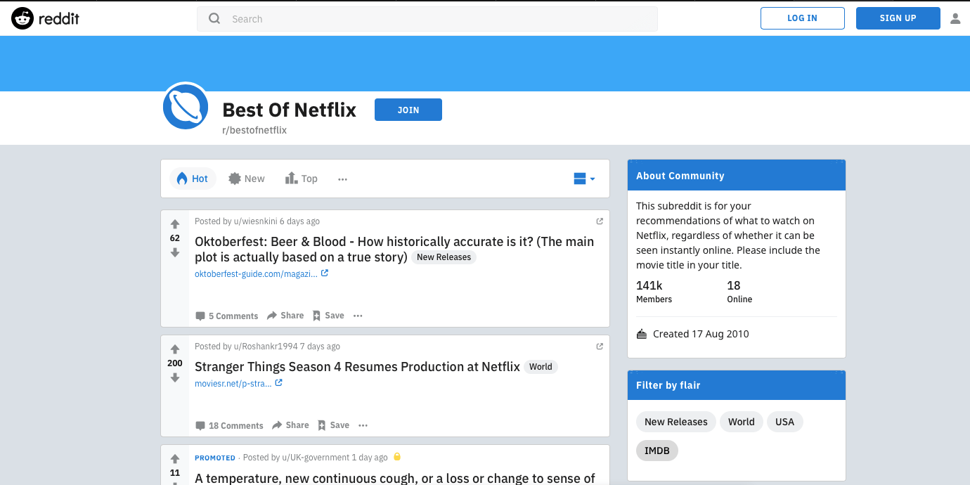 Сообщество Best of Netflix на Reddit: обсуждения и подборки