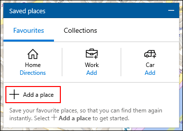 Нажмите Добавить место в меню Сохранённые места Windows 10 Maps