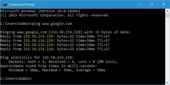Вывод команды ping с показом IP-адреса сайта