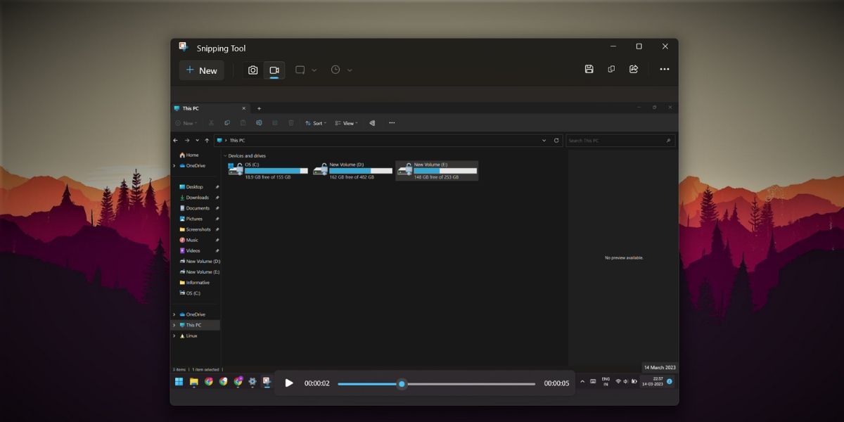Скриншот: Просмотр записанного видео в Snipping Tool
