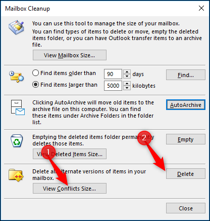 Удаление конфликтных писем из Mailbox Cleanup