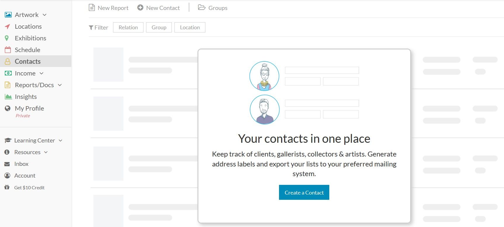 Создание контакта в Artwork Archive: форма и поля