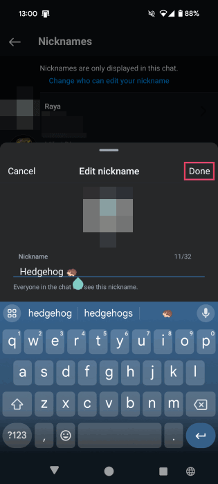 Ввод нового ника для собственного аккаунта в Instagram Direct