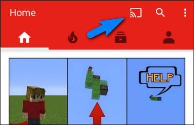Значок трансляции Chromecast в приложении YouTube