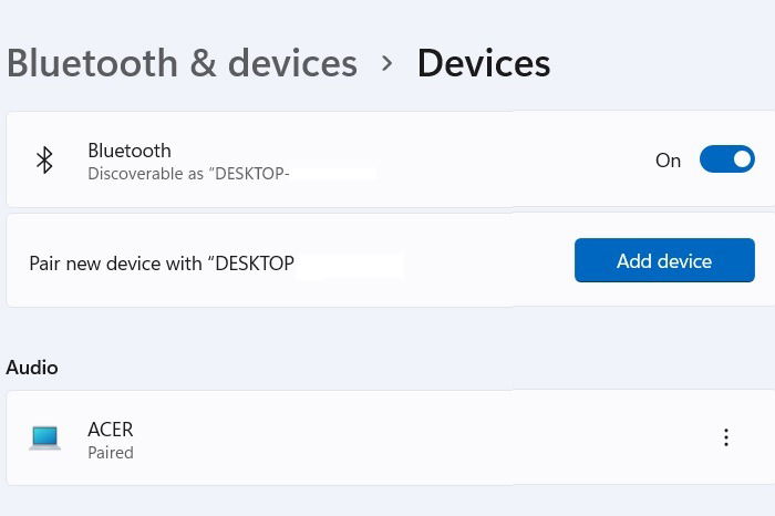 Отображение пары Bluetooth в настройках Windows