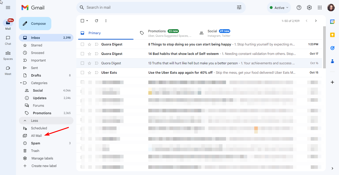 Иконка раздела «Все письма» в боковой панели Gmail
