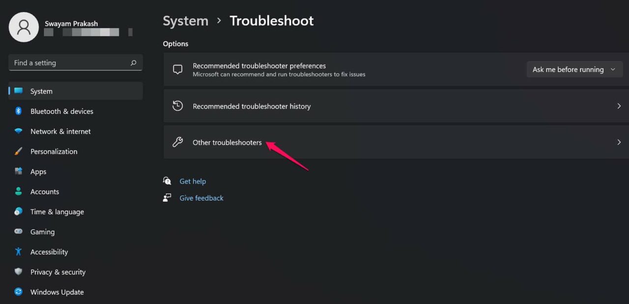 click on other troubleshooters