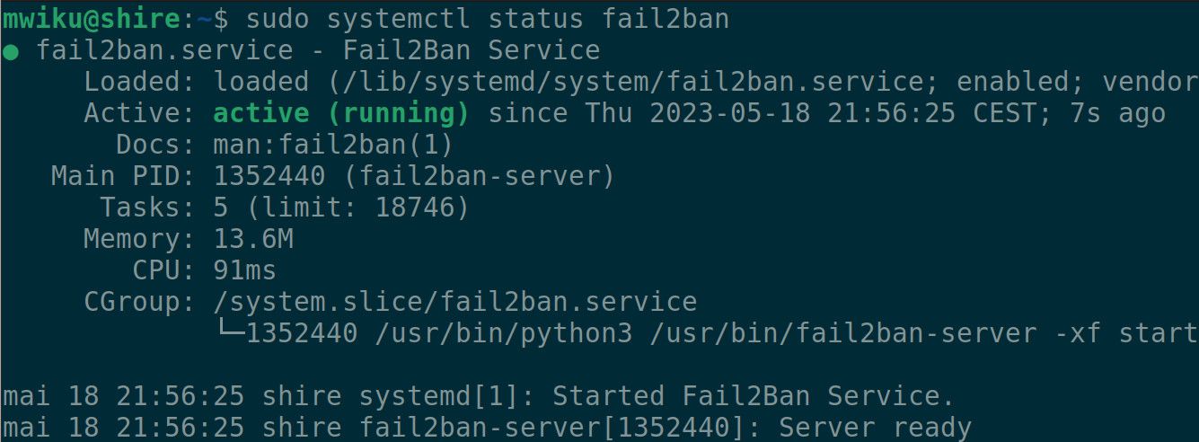 Статус сервиса Fail2ban в systemd