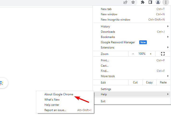Раздел «О браузере Google Chrome» в меню