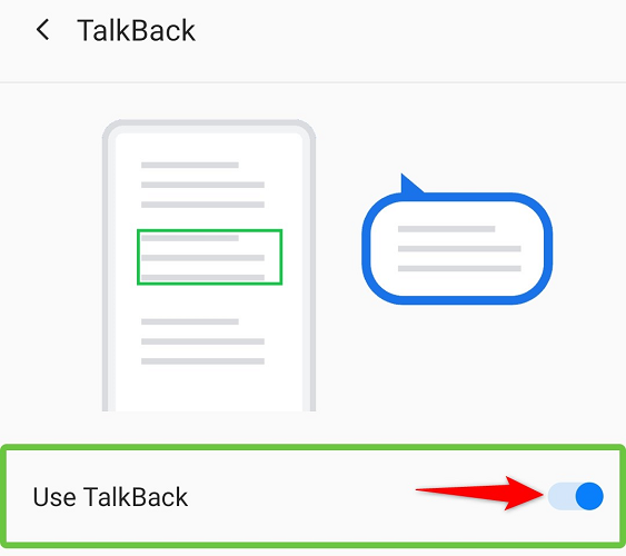 Отключение опции «Использовать TalkBack» на странице TalkBack.