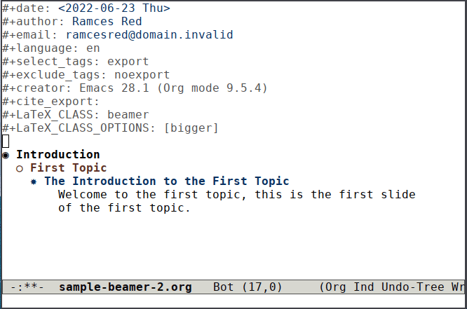 Пример документа Org для Beamer