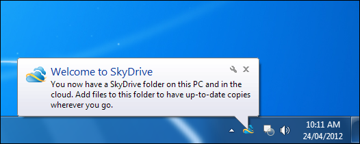 Иконка SkyDrive в системном трее и меню управления