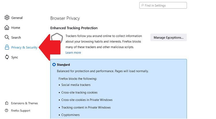 Параметры конфиденциальности и безопасности в браузере