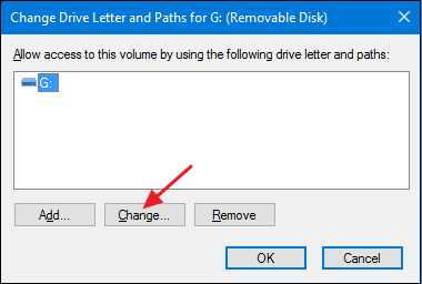 Окно: изменение буквы диска или пути