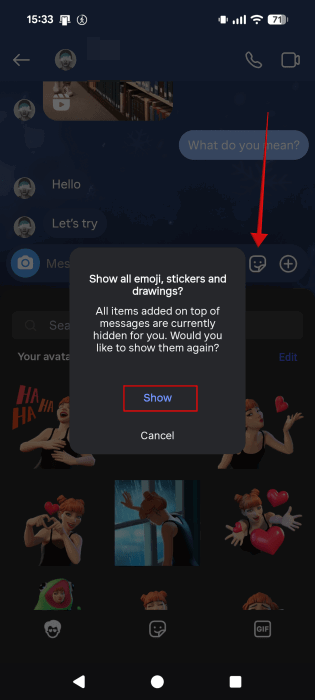 Восстановление скрытых рисунков и стикеров в DM Instagram на Android