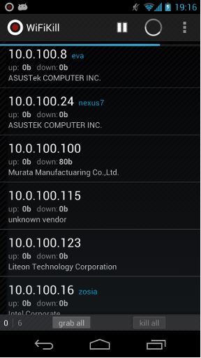 Экран приложения WiFiKill с опцией блокировки устройства по MAC