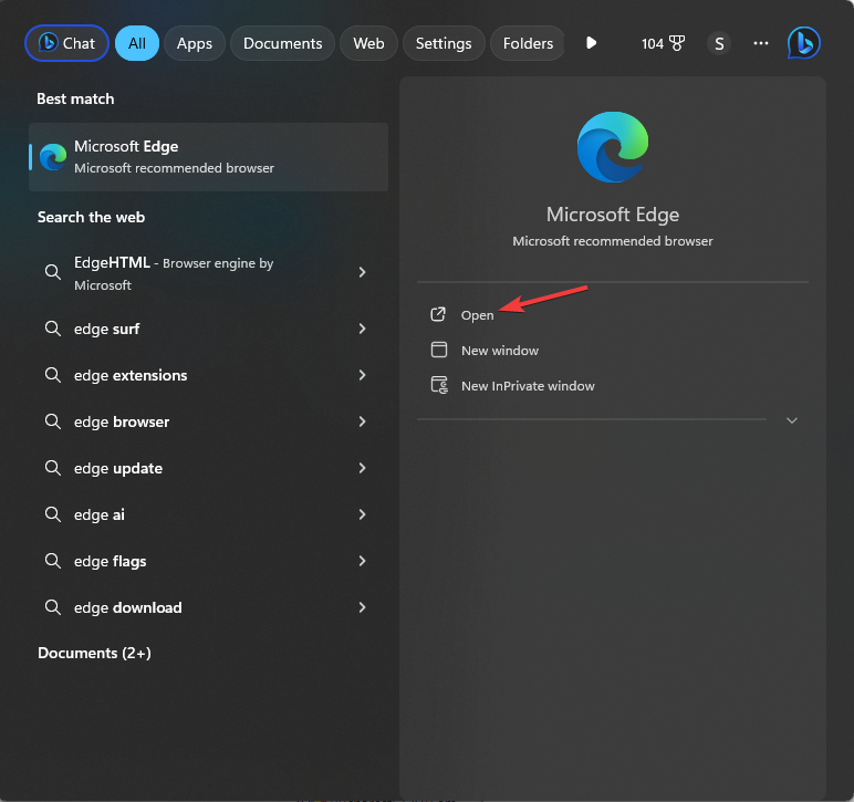 Запуск Microsoft Edge из меню Пуск