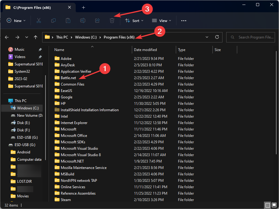 Папка Battle.net готова к удалению