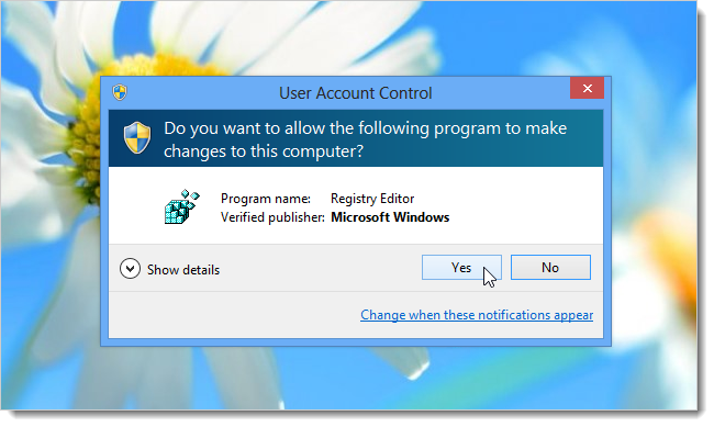 Запрос контроля учётных записей при запуске regedit