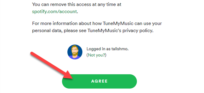 разрешение доступа Tune My Music к Spotify