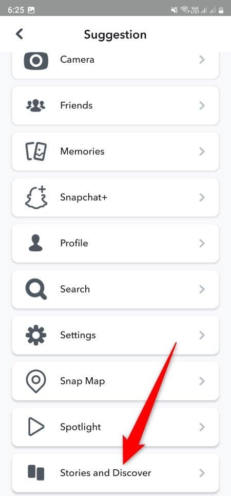 Выбор категории Отзыв: Истории и Обзор в Snapchat