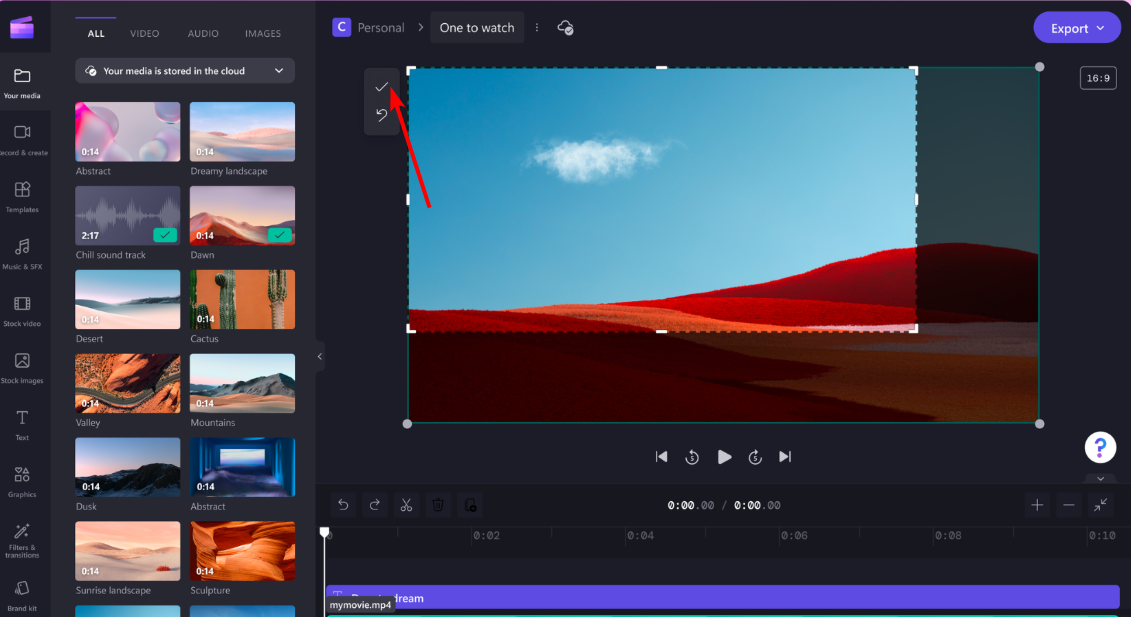 Кадрирование в Clipchamp