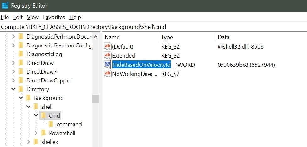 Параметр HideBasedOnVelocityId у CMD