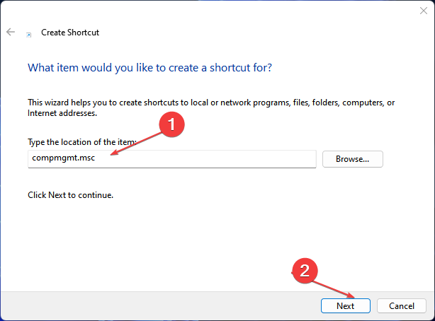 Мастер создания ярлыка с заполненным compmgmt.msc