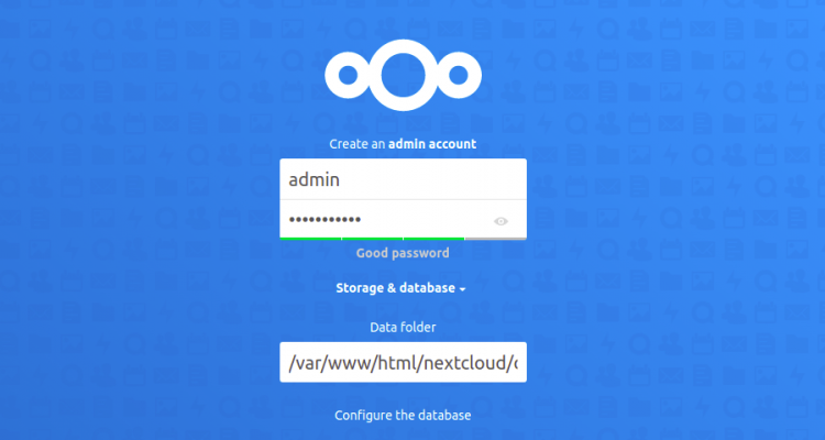 Экран входа администратора Nextcloud