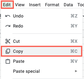 Выберите Правка → Копировать (пример)