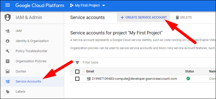 Создание нового сервисного аккаунта в консоли IAM