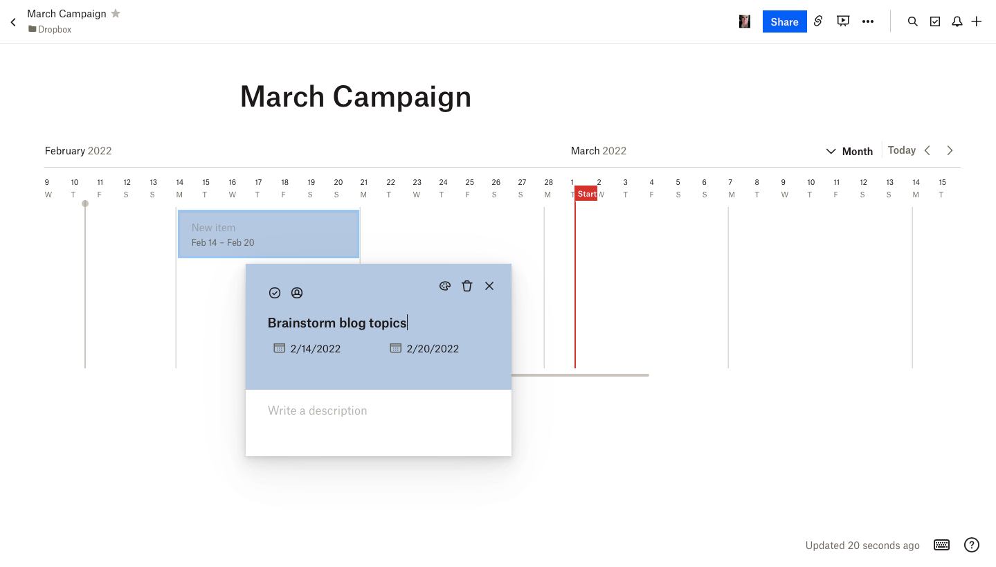 Окно Нового элемента в Dropbox Paper