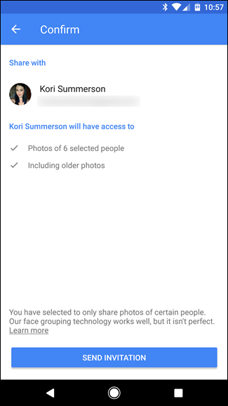 Экран подтверждения и отправки приглашения