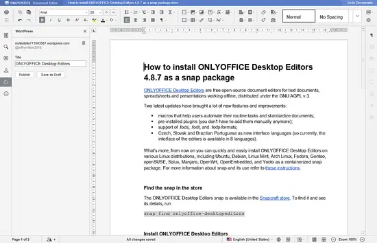Результат тестовой передачи документа в WordPress — предварительный просмотр