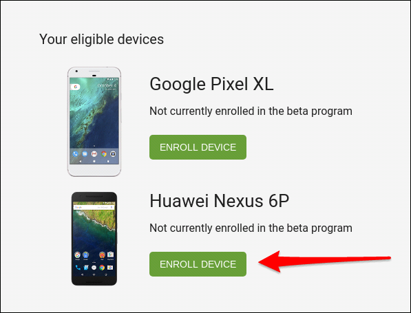 Кнопка записи устройства в бета‑программу на странице Google