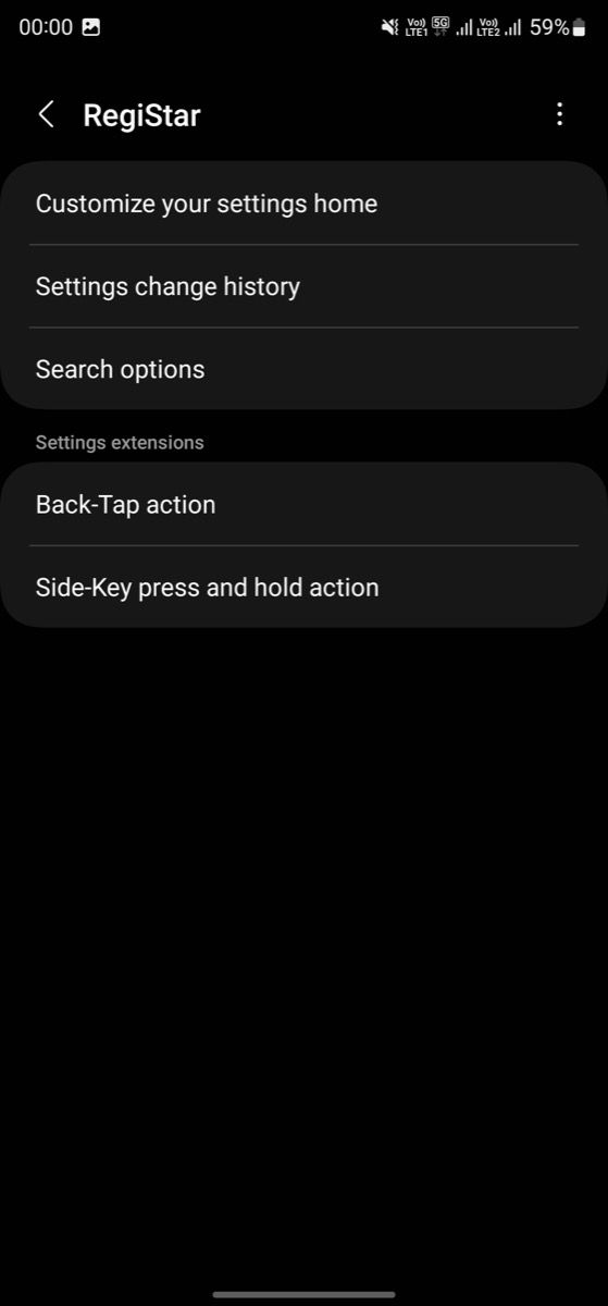 Меню RegiStar с опцией Back‑Tap
