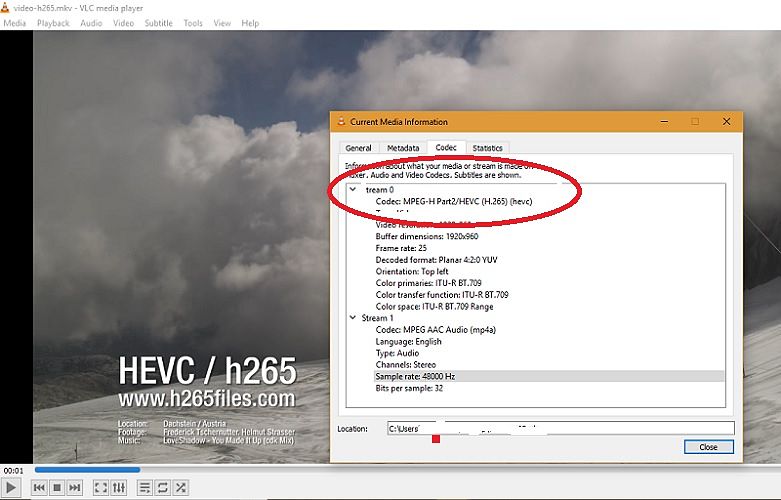 VLC воспроизводит HEVC