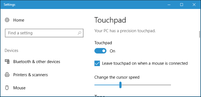 Скриншот Параметры → Устройства → Сенсорная панель с надписью о Precision Touchpad