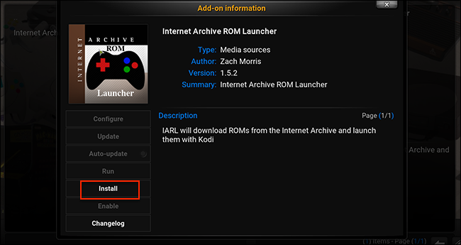 Установка дополнения Internet Archive ROM Launcher