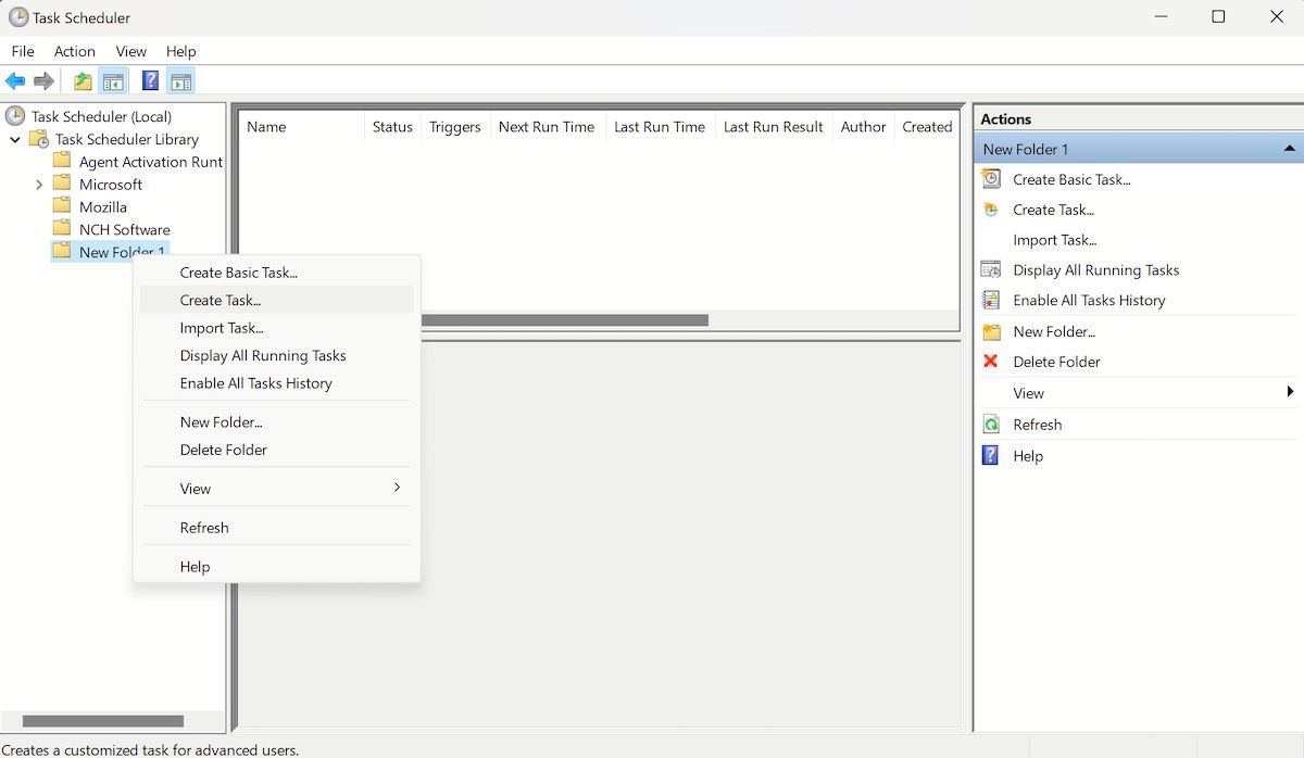 Интерфейс Планировщика заданий в Windows