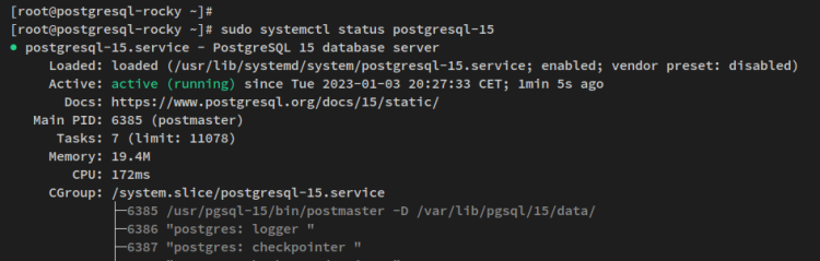 проверка службы PostgreSQL
