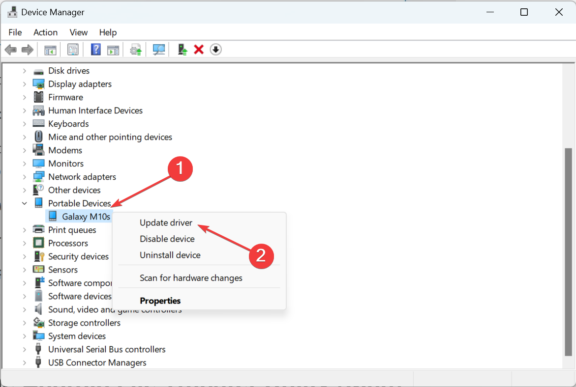 Обновление драйвера устройства Android в Диспетчере устройств