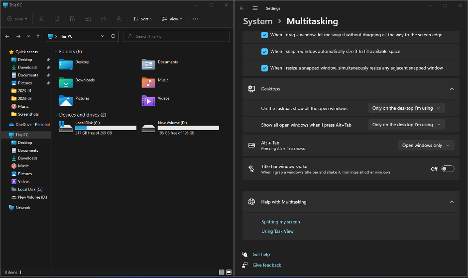 Привязанные приложения в двух портретных секциях